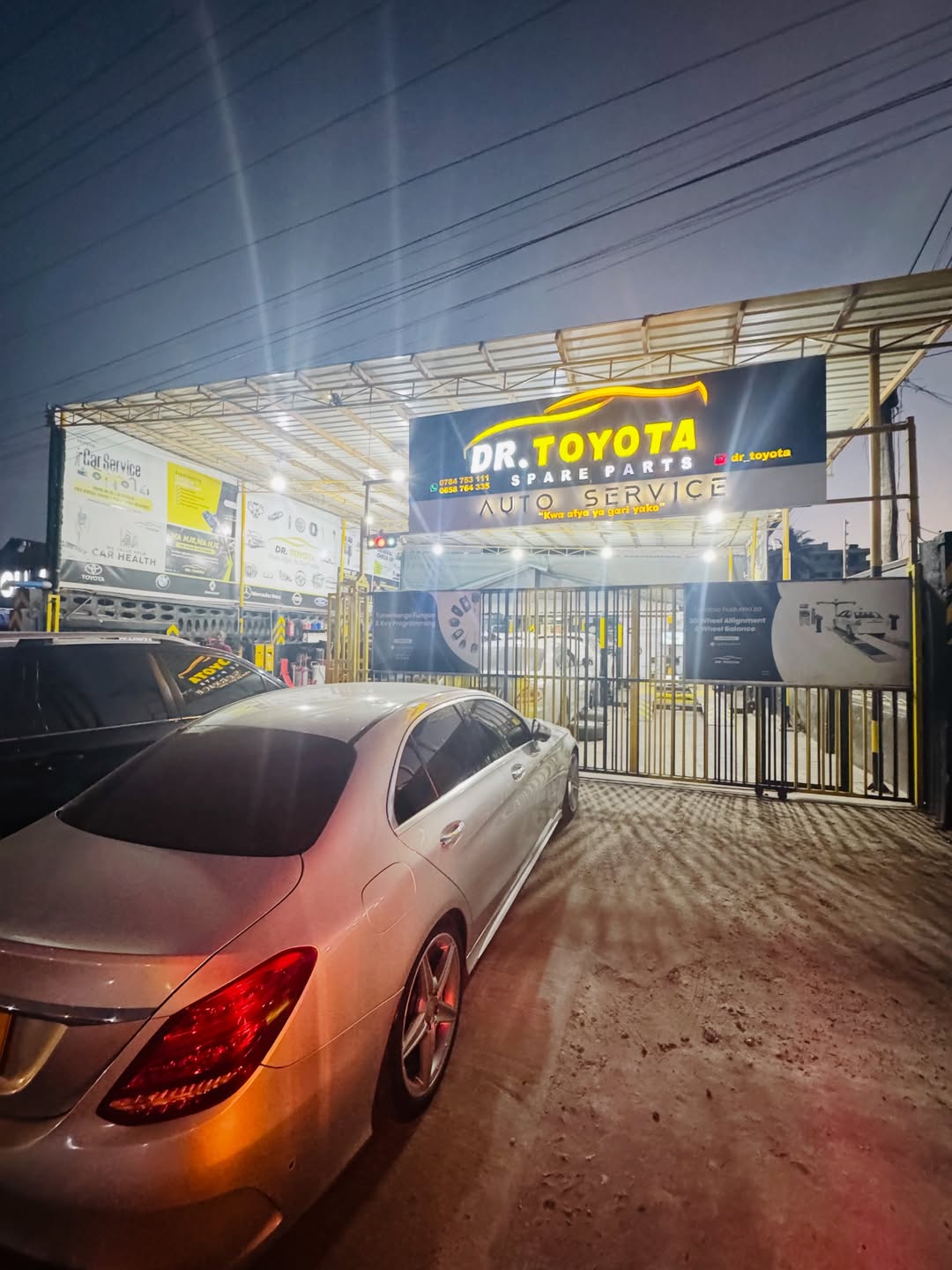 Dr. Toyota shop exterior at night
